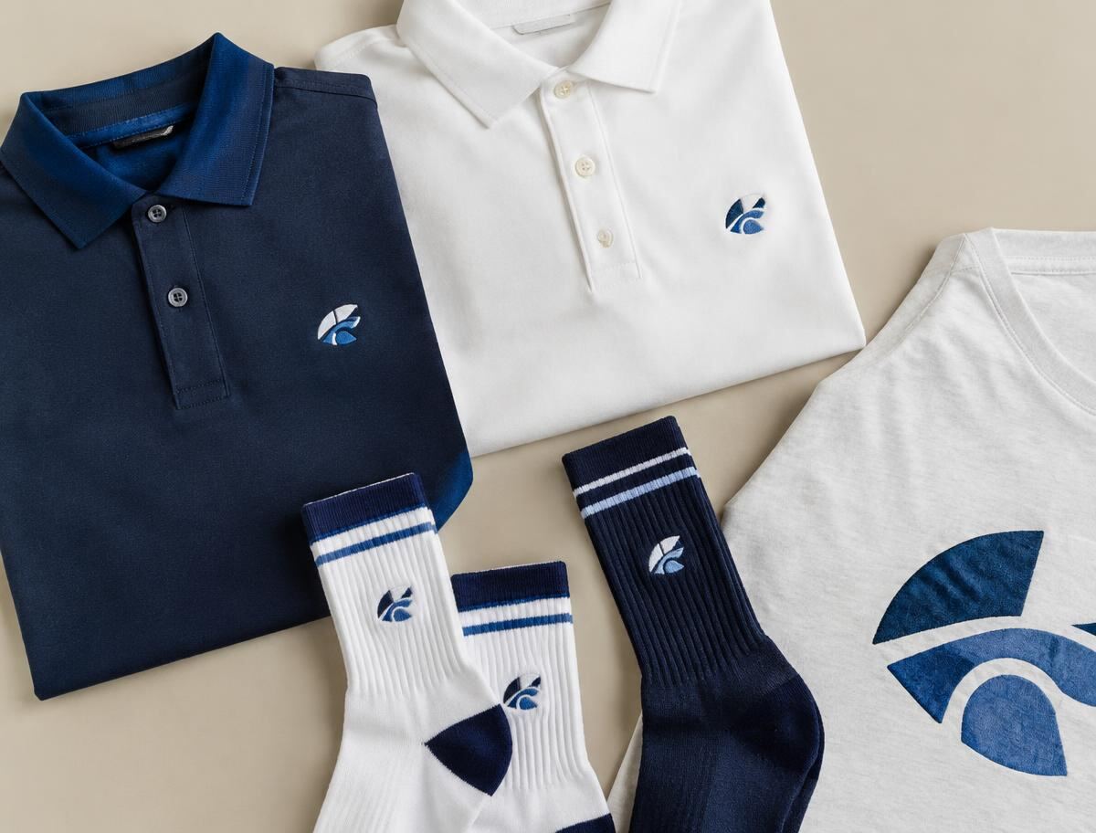 Embroidered polo shirts, embroidered socks and a screen-printed t-shirt